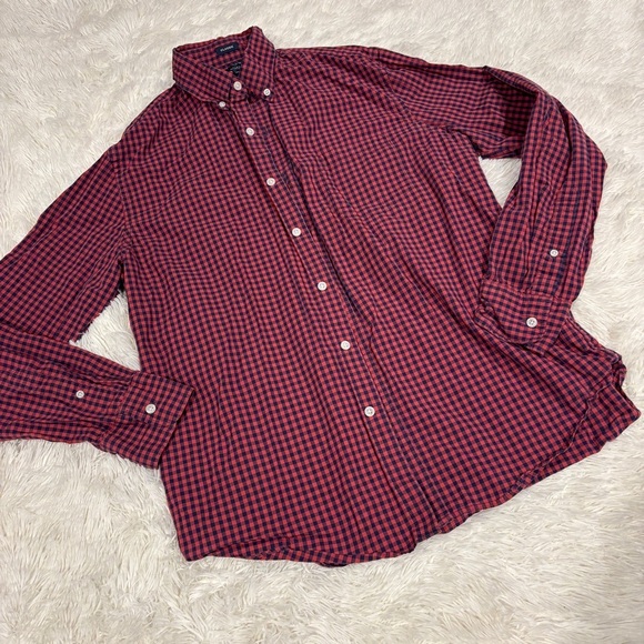 J. Crew Mens Classic Red Flex Washed Check Gingham Button Up Slim Fit Shirt L - Picture 8 of 8